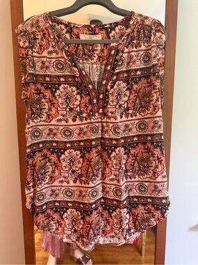 LOFT Coral Pink Paisley Sleeveless Blouse